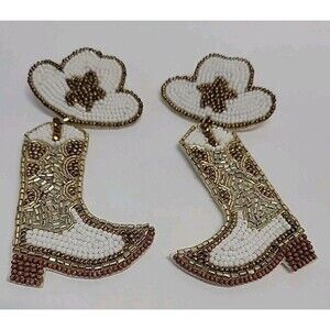 USA American Themed Cowboy Hat Boot Seed Bead Earrings Handmade‎